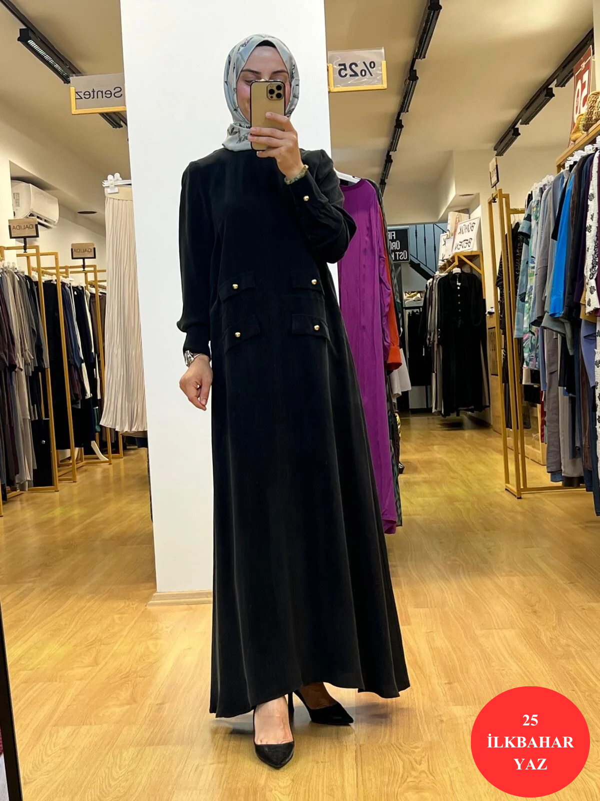 MissDalida Çift Cep Kapaklı Cupro Elbise T25Y-4035