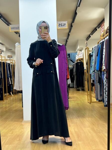 MissDalida Çift Cep Kapaklı Cupro Elbise T25Y-4035