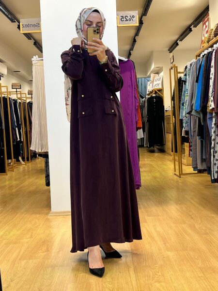 MissDalida Çift Cep Kapaklı Cupro Elbise T25Y-4035