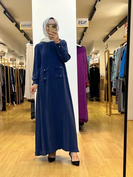 MissDalida Çift Cep Kapaklı Cupro Elbise T25Y-4035