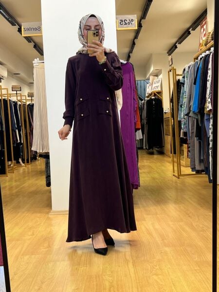 MissDalida Çift Cep Kapaklı Cupro Elbise T25Y-4035