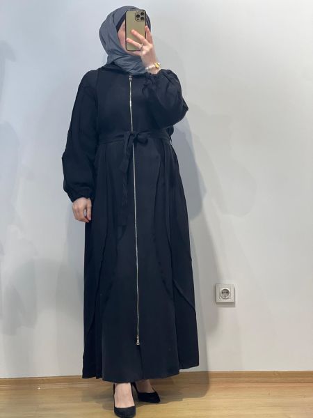 MissWhence Kapuşonlu Şifon Detaylı Cupro Ferace 25Y-37506