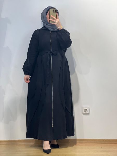 MissWhence Kapuşonlu Şifon Detaylı Cupro Ferace 25Y-37506