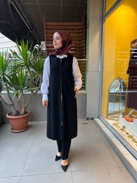 MissDalida Fermuarlı Uzun Triko Yelek T25PF-1000