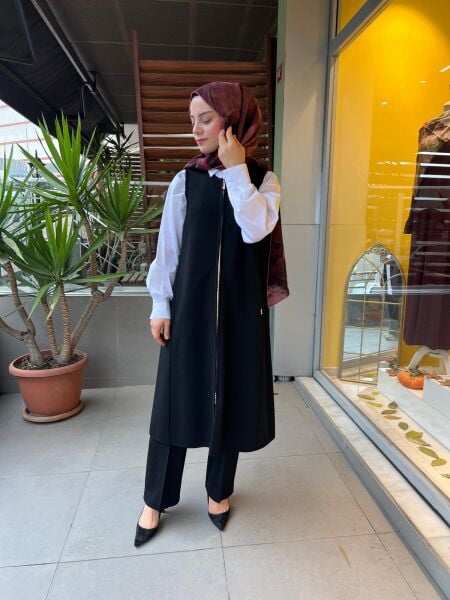 MissDalida Fermuarlı Uzun Triko Yelek T25PF-1000