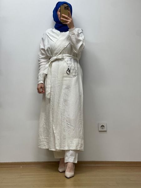 MissWhence Kapuşonlu Keten Kap 37401