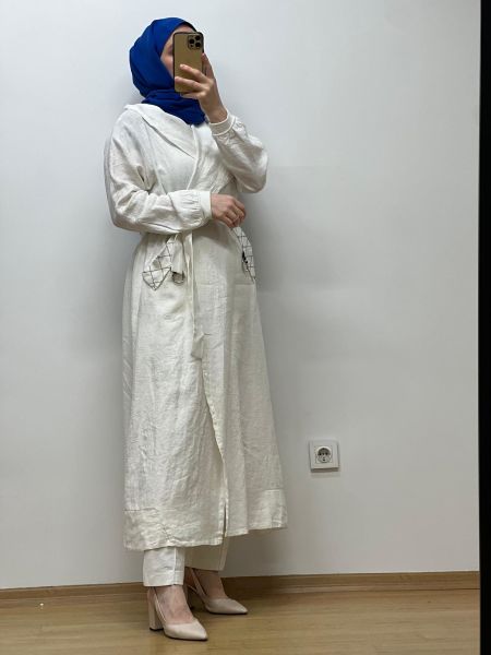 MissWhence Kapuşonlu Keten Kap 37401