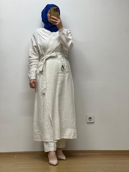 MissWhence Kapuşonlu Keten Kap 37401