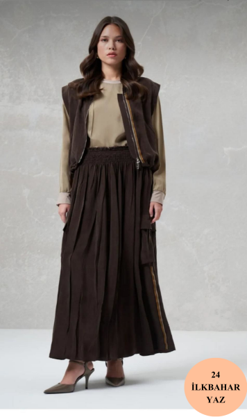 MissWhence Beli Lastikli Cep Detaylı Cupra İpek Etek 35912