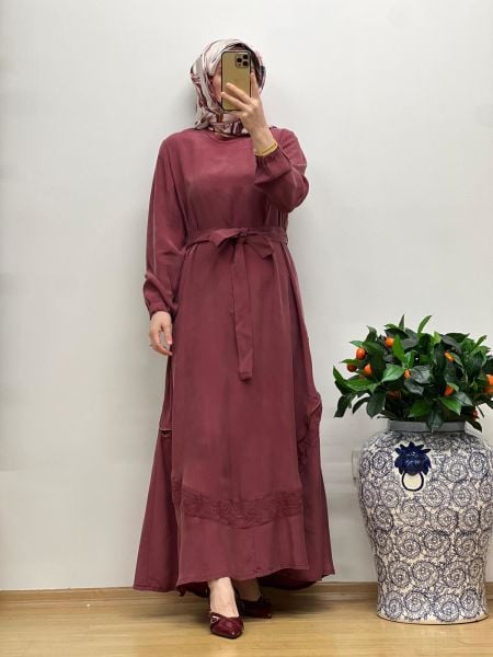 MissWhence Nakış Detaylı Ferm.Cupro Elbise 25Y-37800