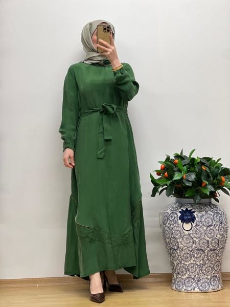 MissWhence Nakış Detaylı Ferm.Cupro Elbise 25Y-37800