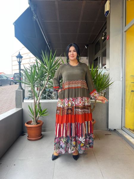 MissWhence Patchwork İpek Cupra Elbise 2950-BB