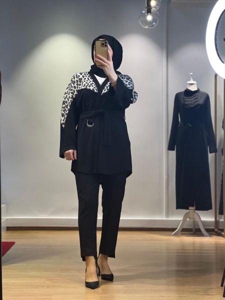 Miaruj Leopar Desenli Triko Ceket 23K4539