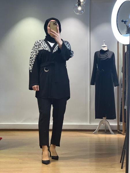 Miaruj Leopar Desenli Triko Ceket 23K4539