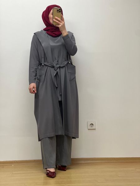 MissDalida Beli Lastikli Bol Paça Cupro Pantolon 25Y-7007-BB 4 - Antrasit