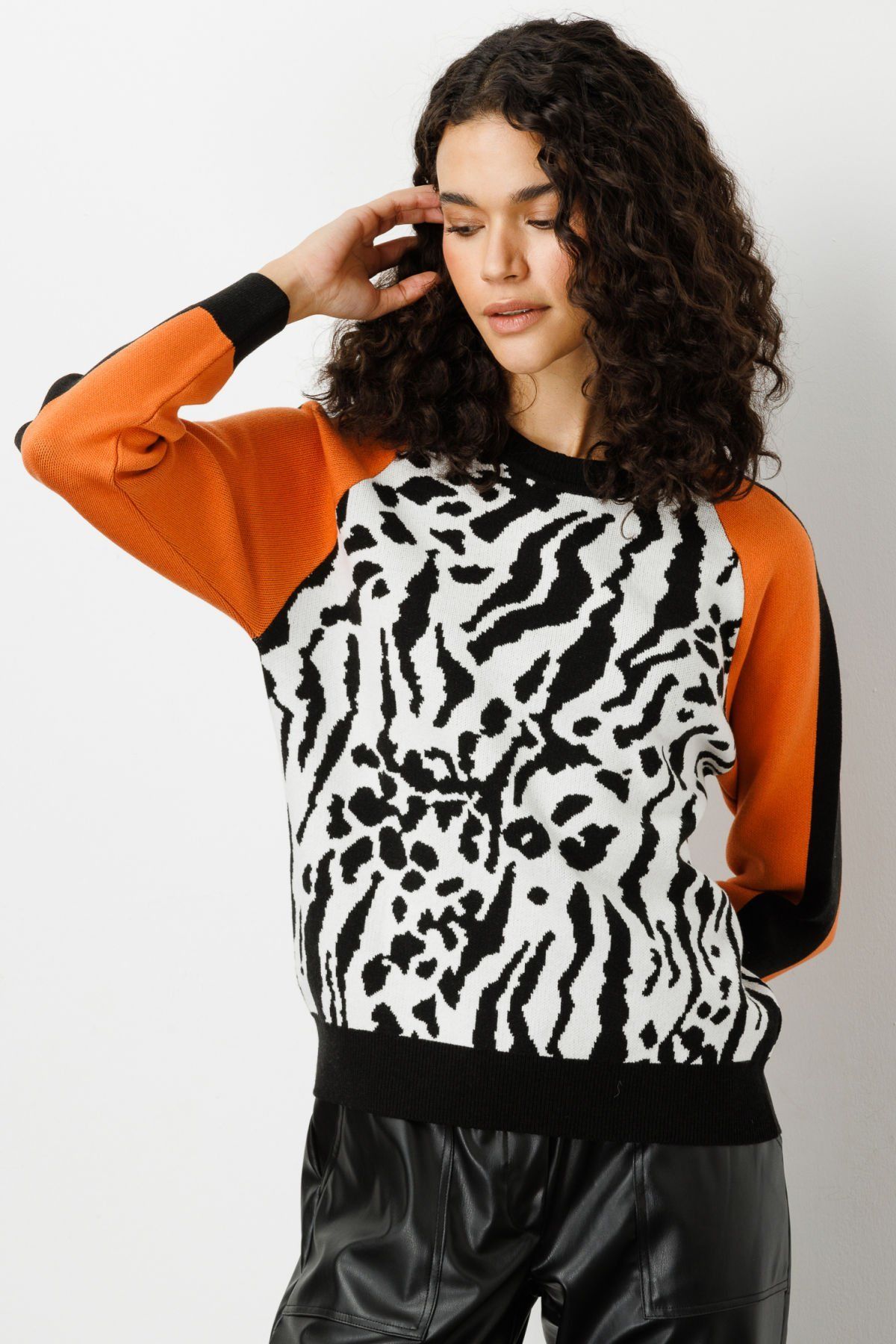 On Triko Leopar Desenli Triko Kazak T24K25340