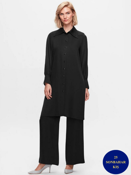 MissDalida Erkek Yaka Uzun Cupro Gömlek T25K-3000