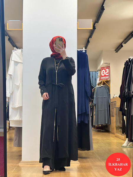 MissDalida Fermuar Detaylı Uzun Cupro Ferace 25Y-8006