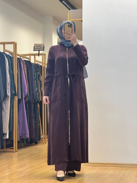 MissDalida Fermuar Detaylı Uzun Cupro Ferace 25Y-8006