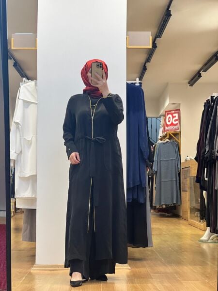 MissDalida Fermuar Detaylı Uzun Cupro Ferace 25Y-8006