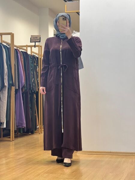 MissDalida Fermuar Detaylı Uzun Cupro Ferace 25Y-8006