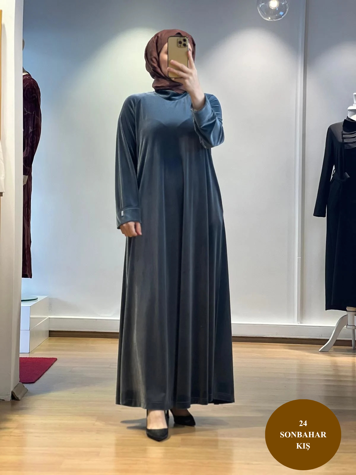 MissDalida Uzun Kadife Elbise T24K-4003