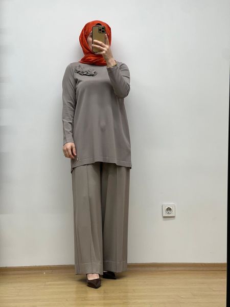 MissDalida Arkası Cupro Önü Gül Broşlu Triko Tunik 25Y-6011