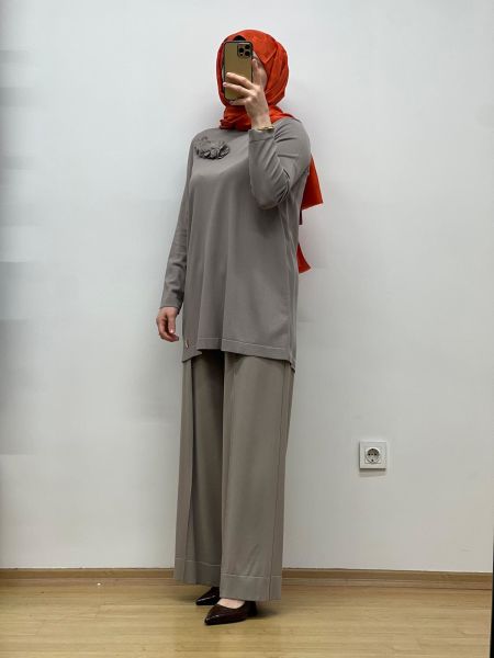 MissDalida Arkası Cupro Önü Gül Broşlu Triko Tunik 25Y-6011