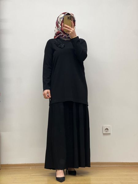 MissDalida Arkası Cupro Önü Gül Broşlu Triko Tunik 25Y-6011