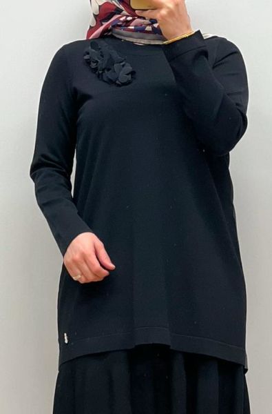 MissDalida Arkası Cupro Önü Gül Broşlu Triko Tunik 25Y-6011