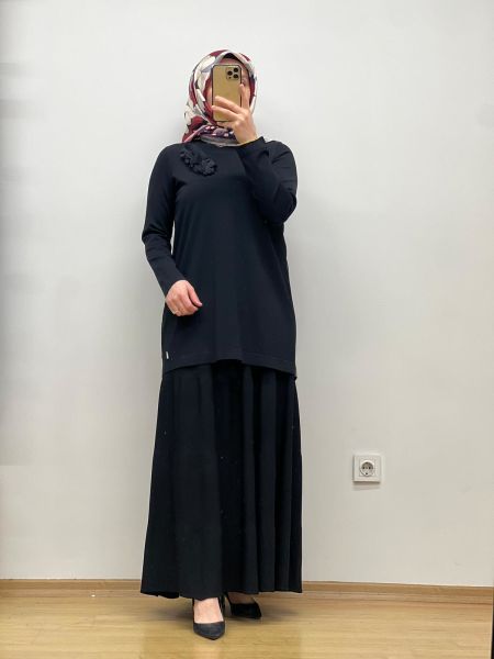 MissDalida Arkası Cupro Önü Gül Broşlu Triko Tunik 25Y-6011