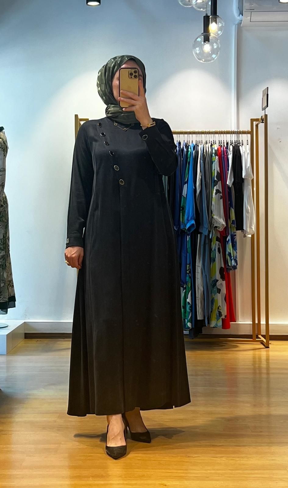 MissDalida Renkli Düğmeli Cupro Elbise T25K-4001