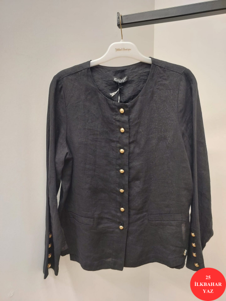 MissDalida Düz Renk Keten Kısa Ceket T25Y-8048