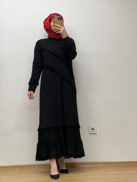 MissDalida Püskül Detaylı Uzun Triko Elbise 25Y-4000