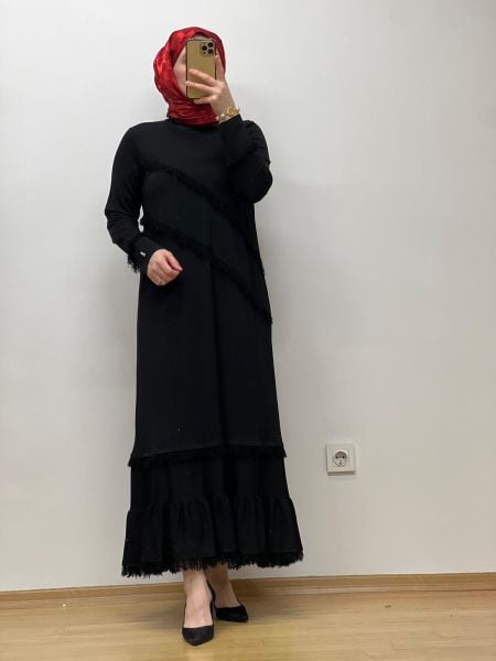 MissDalida Püskül Detaylı Uzun Triko Elbise 25Y-4000