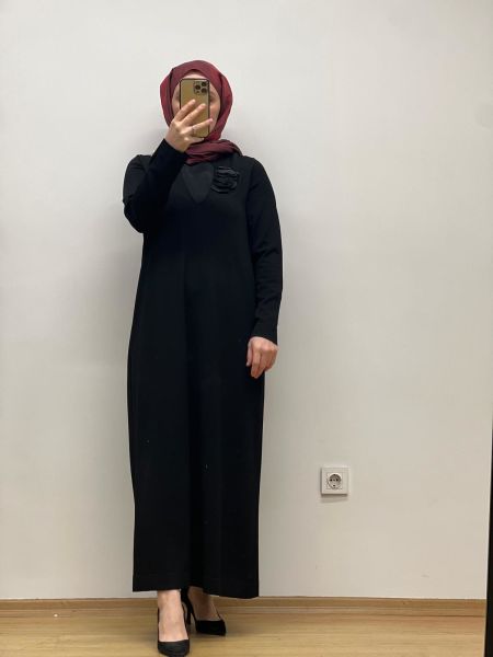 MissDalida Çiçek Broşlu Triko Elbise 25Y-4041