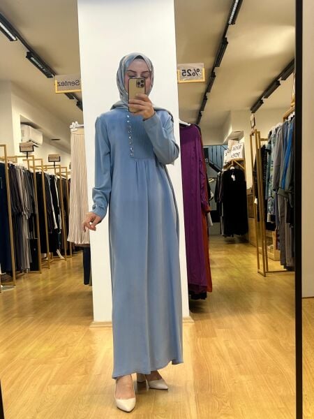 MissDalida Yakası Düğme Detaylı Cupro Triko Elbise 25Y-4047