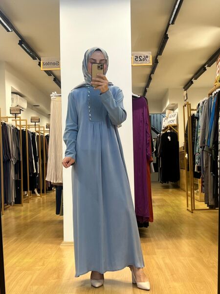 MissDalida Yakası Düğme Detaylı Cupro Triko Elbise 25Y-4047