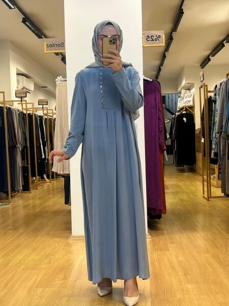 MissDalida Yakası Düğme Detaylı Cupro Triko Elbise 25Y-4047