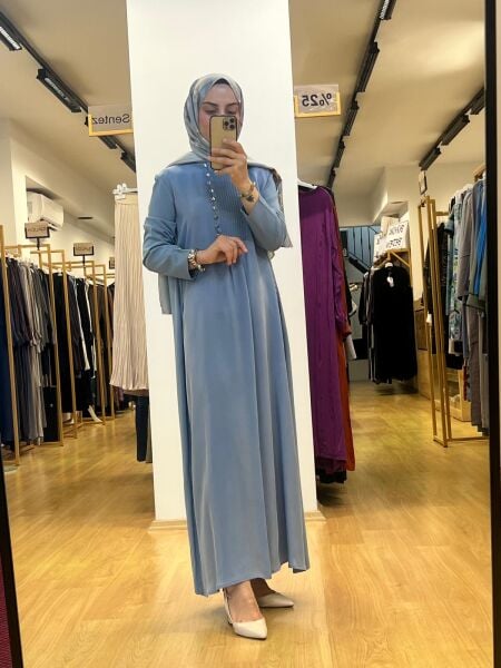 MissDalida Yakası Düğme Detaylı Cupro Triko Elbise 25Y-4047