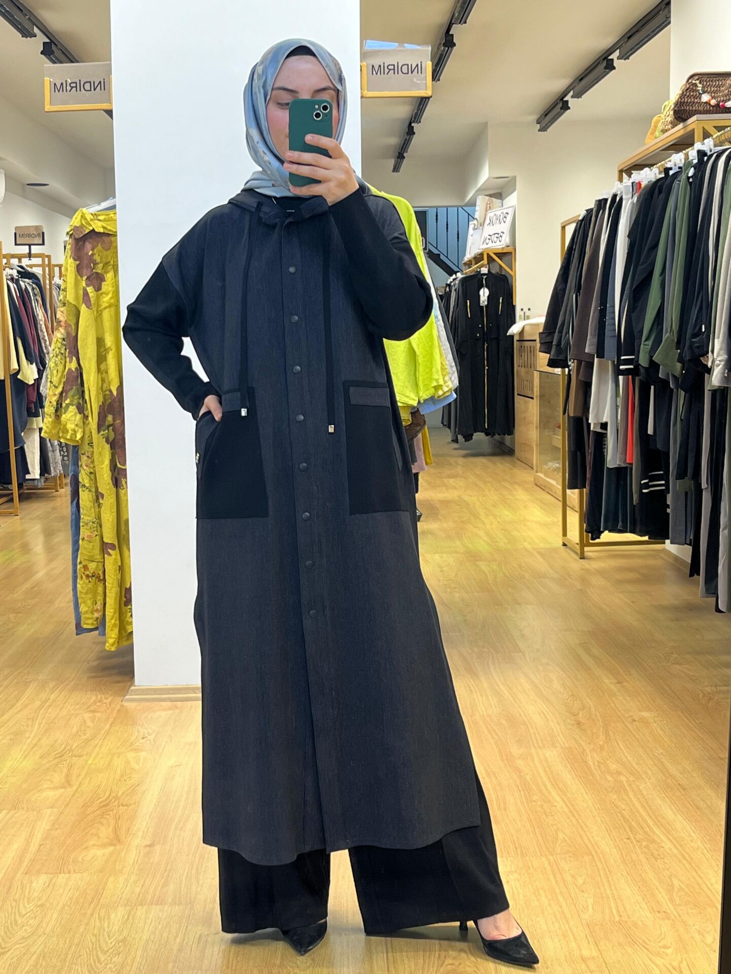 MissDalida Triko Detaylı Uzun Denim Kap T25PF-8010