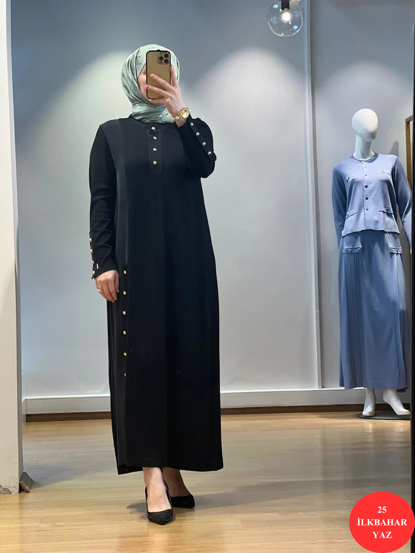 MissDalida Dik Yaka Düğme Detaylı Cupro Tunik Elbise 25Y-4023