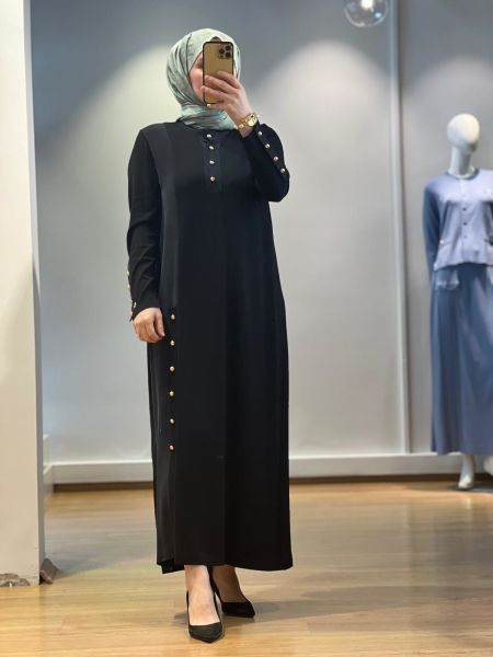 MissDalida Dik Yaka Düğme Detaylı Cupro Tunik Elbise 25Y-4023