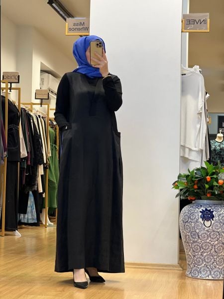 MissDalida Elbise V Yaka Triko Astarlı Keten T25Y-4076