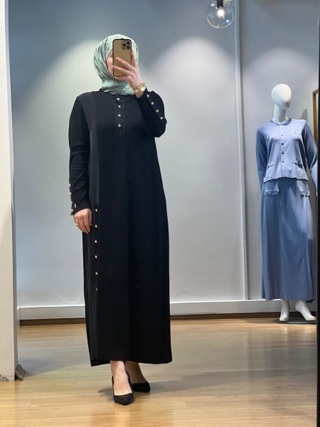 MissDalida Dik Yaka Düğme Detaylı Cupro Triko Tunik 25Y-4023-BB