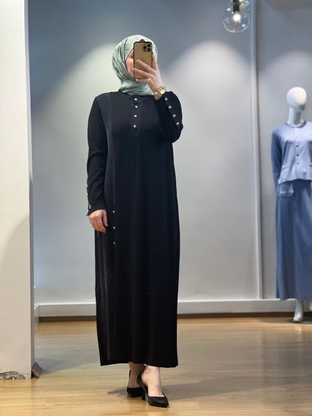 MissDalida Dik Yaka Düğme Detaylı Cupro Triko Tunik 25Y-4023-BB