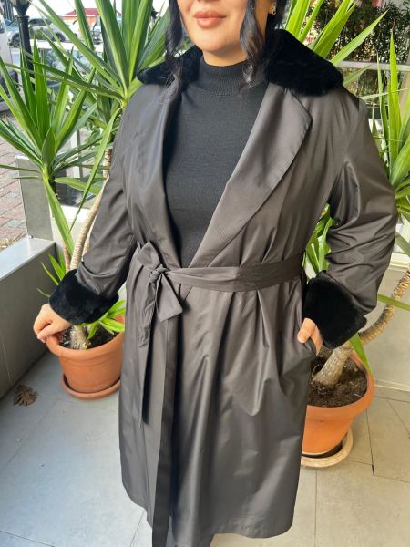MissDalida Kürklü Triko Astarlı Trençkot T25K-8005-BB