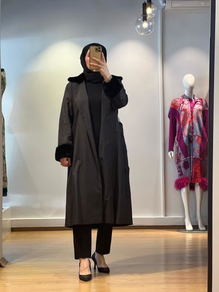 MissDalida Kürklü Triko Astarlı Trençkot T25K-8005