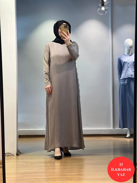 MissDalida Yanları Düğmeli Cupro Elbise 25Y-4052