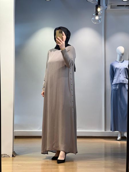 MissDalida Yanları Düğmeli Cupro Elbise 25Y-4052